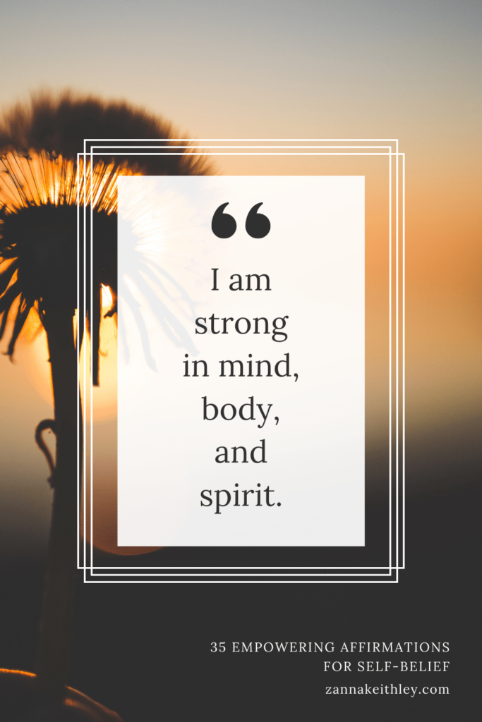 affirmation card that says: i am strong in mind, body, and spirit