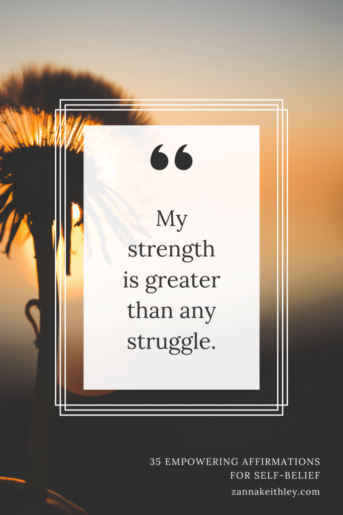 affirmation card that says: my strength is greater than any struggle