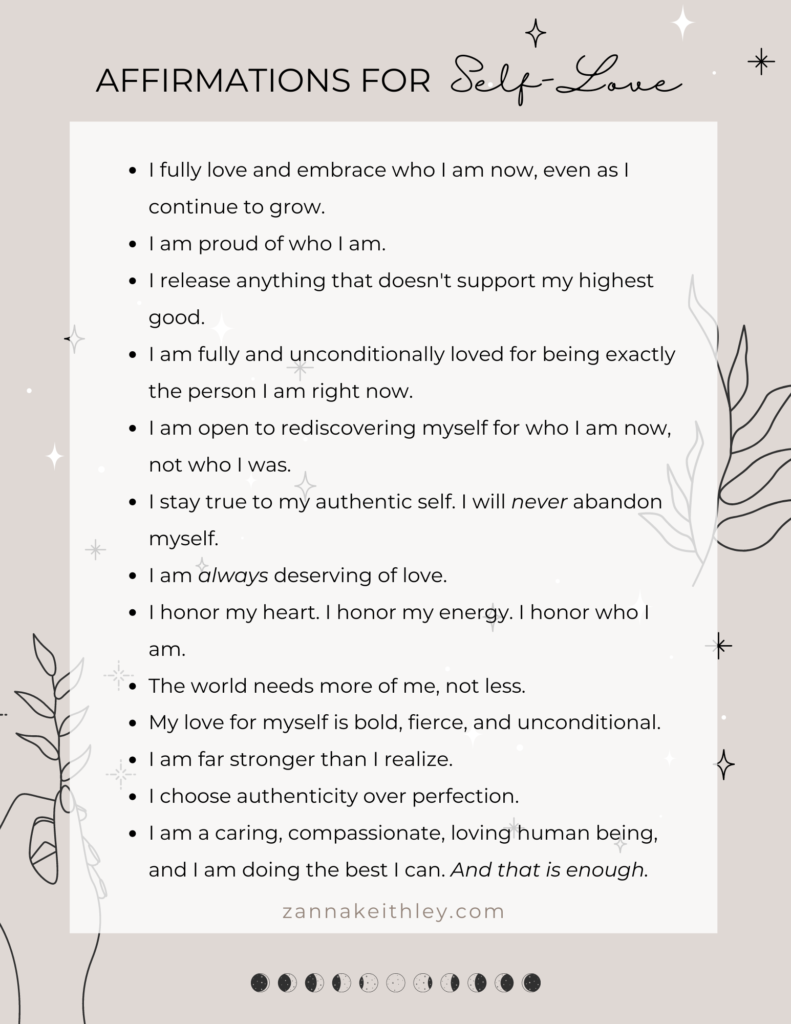 a list of positive affirmations for self-love