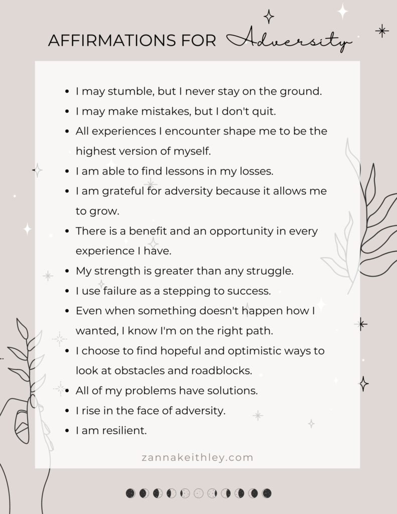 a list of positive affirmations for adversity
