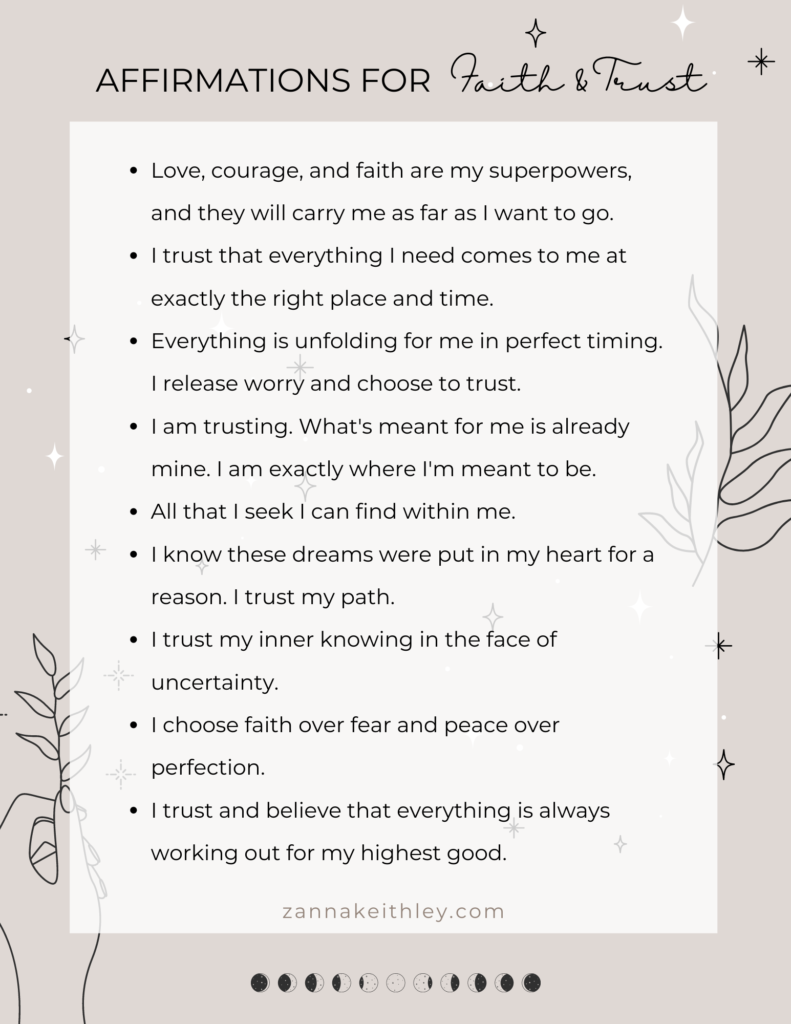 a list of positive affirmations for faith and trust