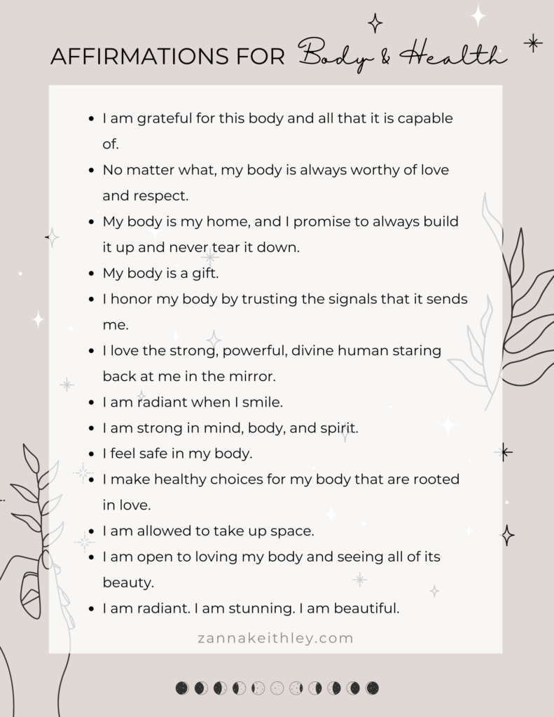 a list of positive affirmations for body and health