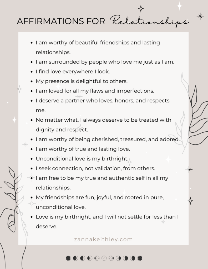 a list of positive affirmations for relationships