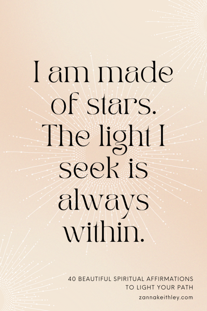 spiritual affirmation card that reads "i am made of stars. the light i seek is always within."