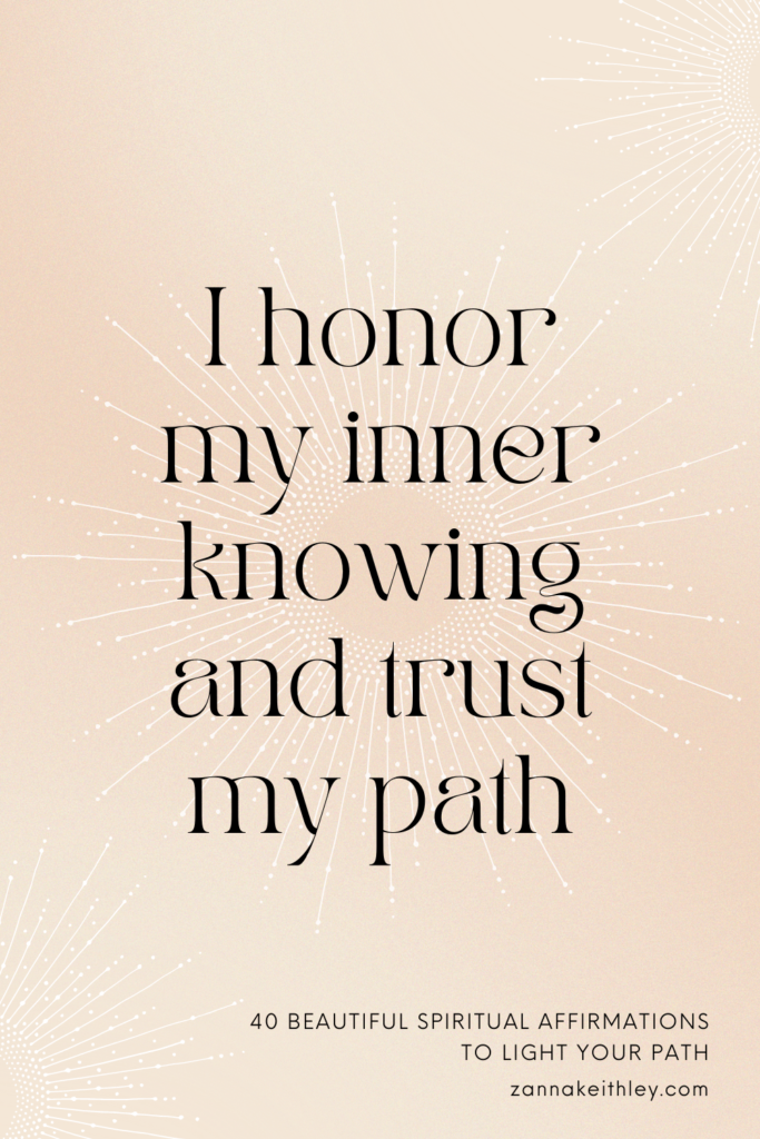 spiritual affirmation card that reads "i honor my inner knowing and trust my path"