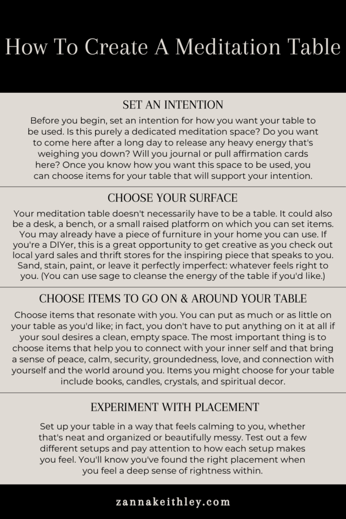 Infographic titled How to Create a Meditation Table