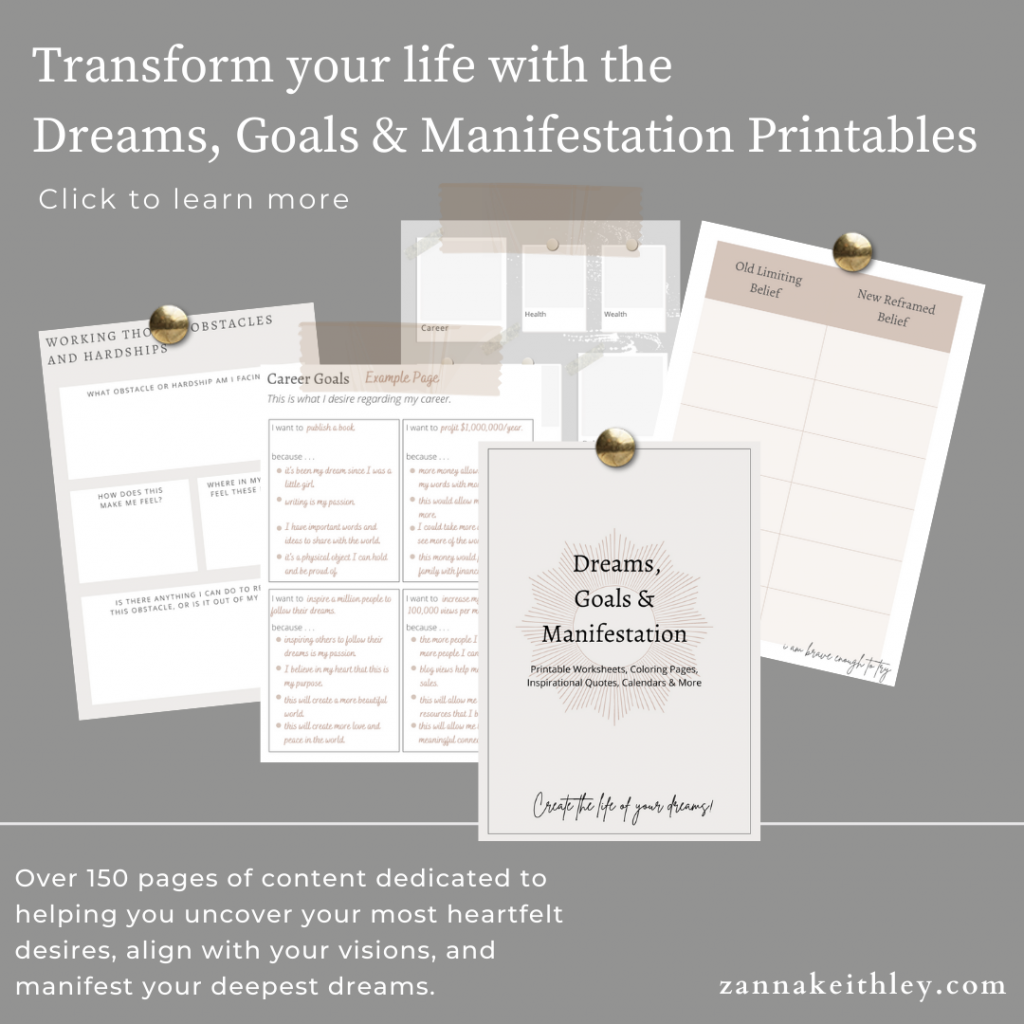 internal advertisement to learn more about the Dreams, Goals, & Manifestation printables