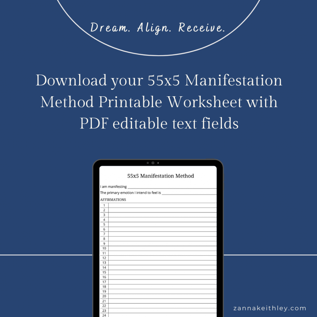 55x5 manifestation printable worksheet
