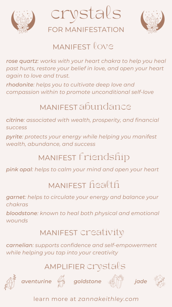 infographic of crystals for manifestation