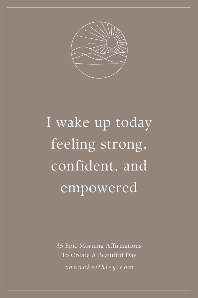 affirmation card that says "i wake up today feeling strong, confident, and empowered"