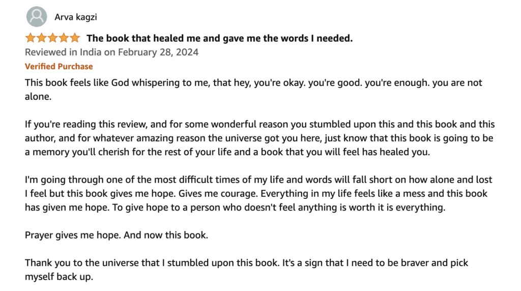 5-star Amazon review for Zanna Keithley's This Is How You Find Your Way